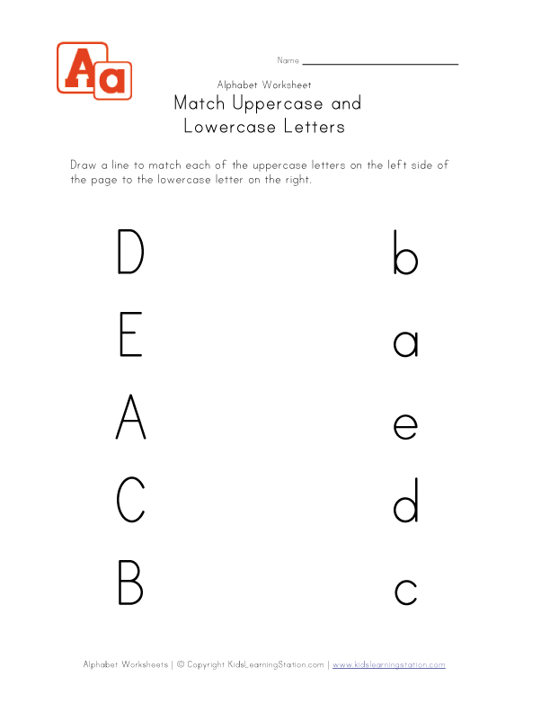 Matching Uppercase and Lowercase Letter Worksheets