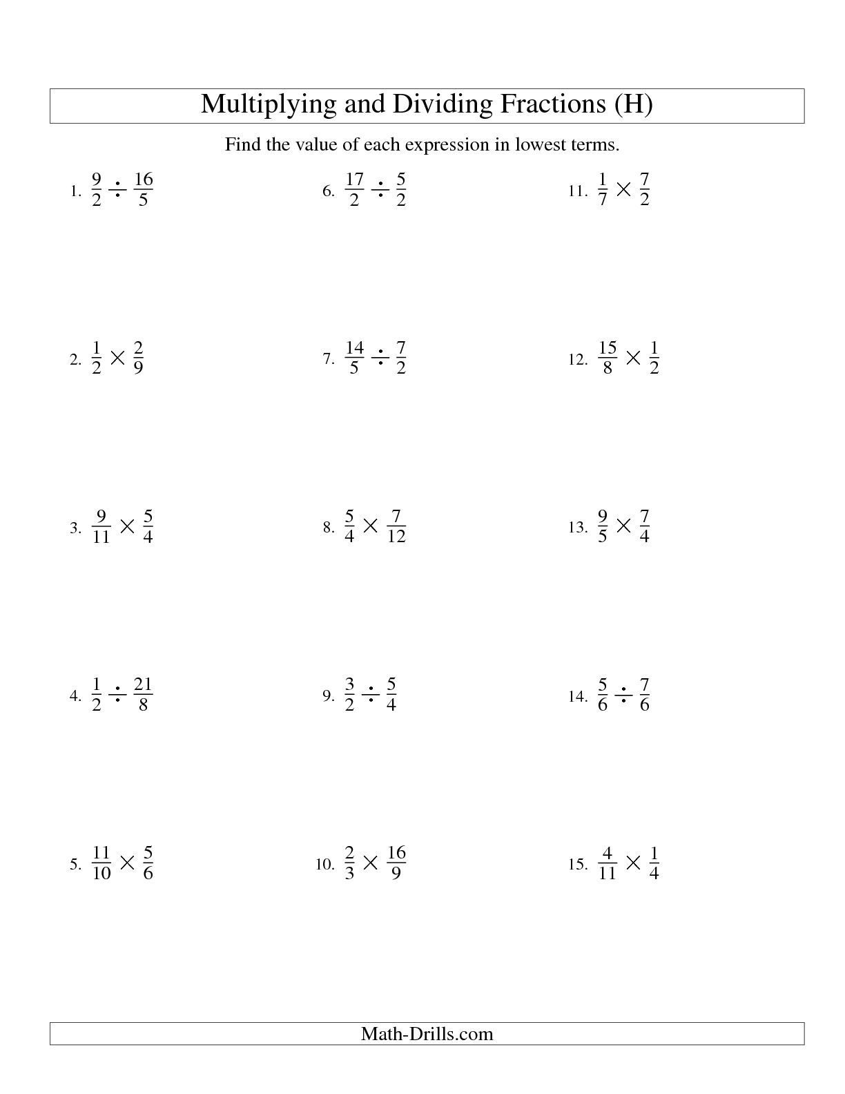 Multiplying Fractions Worksheets Image