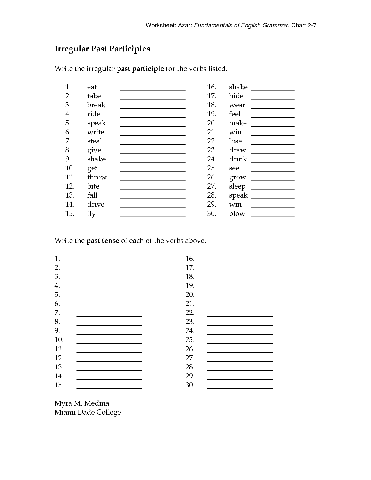 Past Participle Irregular Verbs Worksheet Pdf