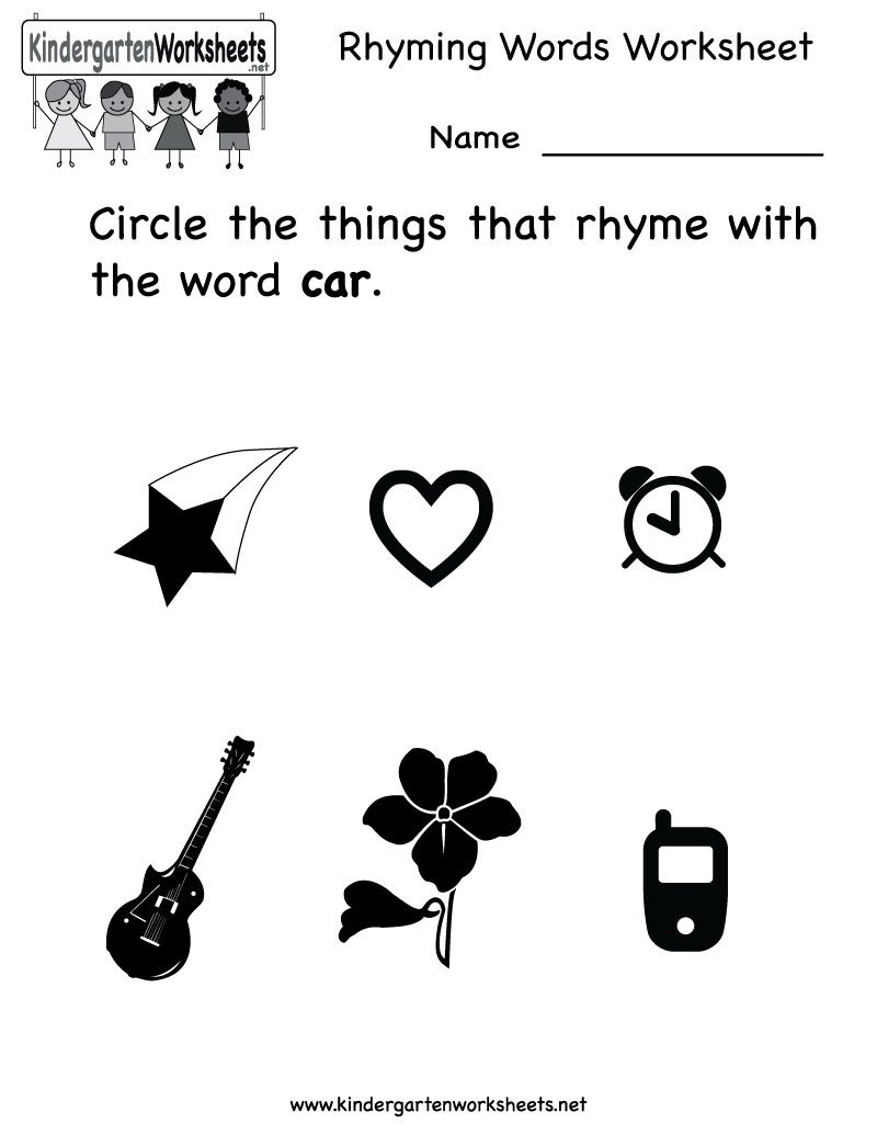 Kindergarten Worksheets Rhyming Words