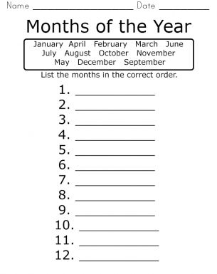 Printable Months of the Year Worksheets Image