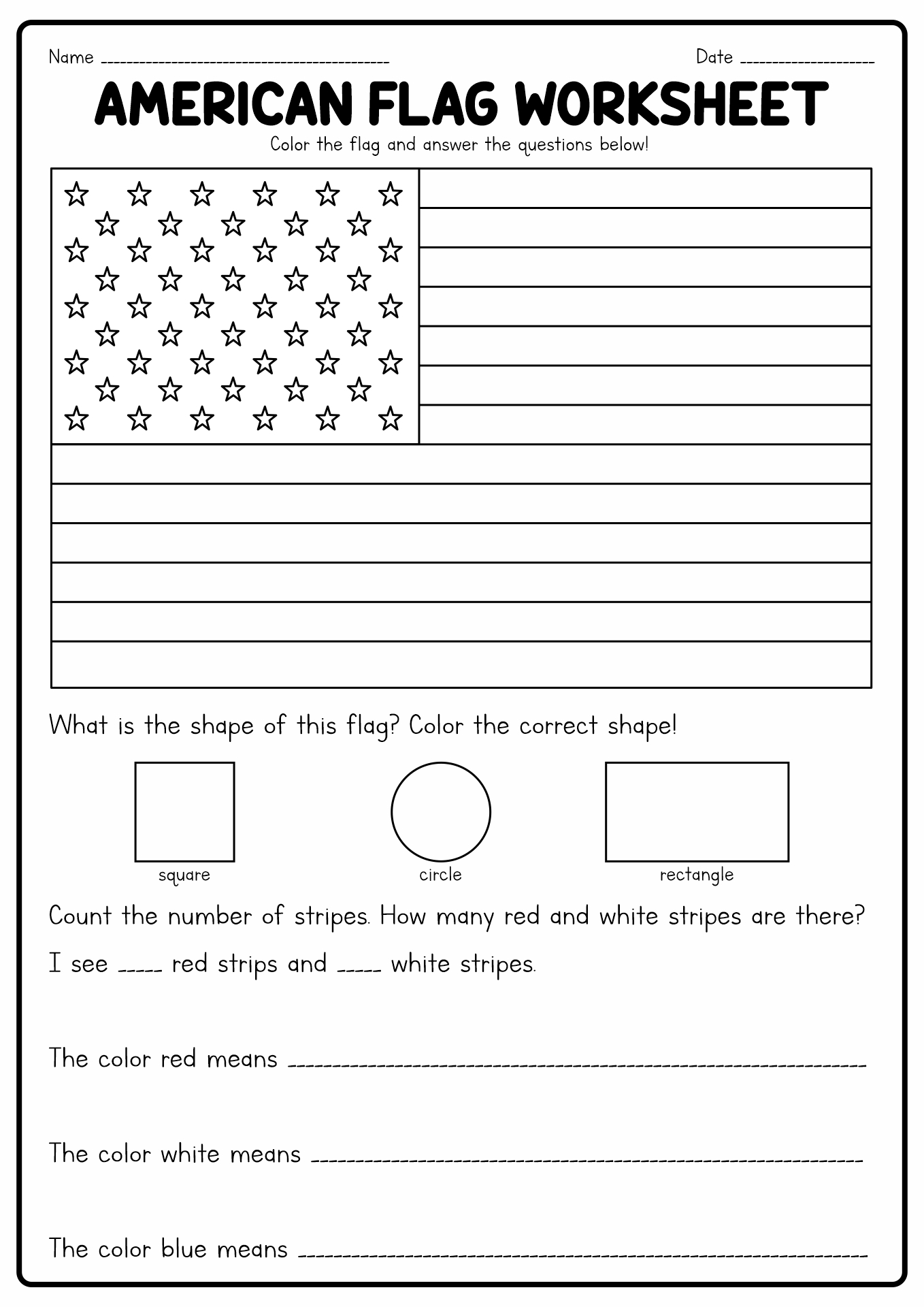 Printable United States Flag Worksheets