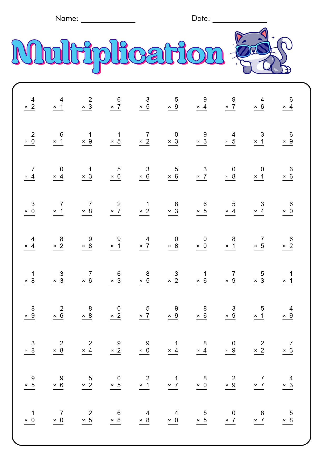 100 Printable Multiplication Worksheets 5th Grade