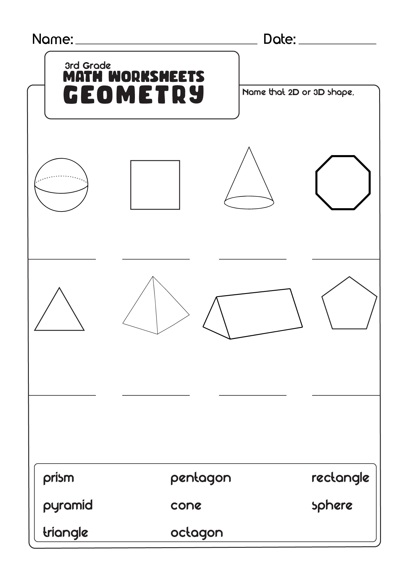 3rd Grade Math Worksheets Geometry