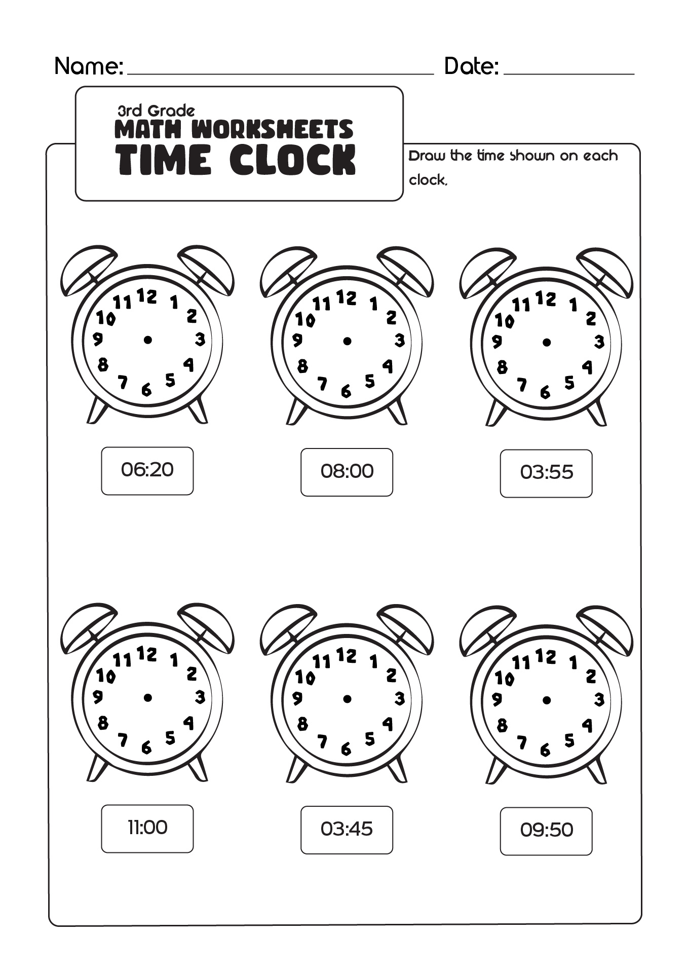 clock assignment for 3rd grade