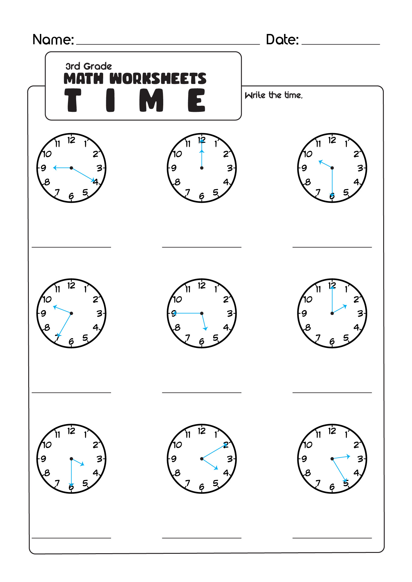 3rd Grade Math Worksheets Time