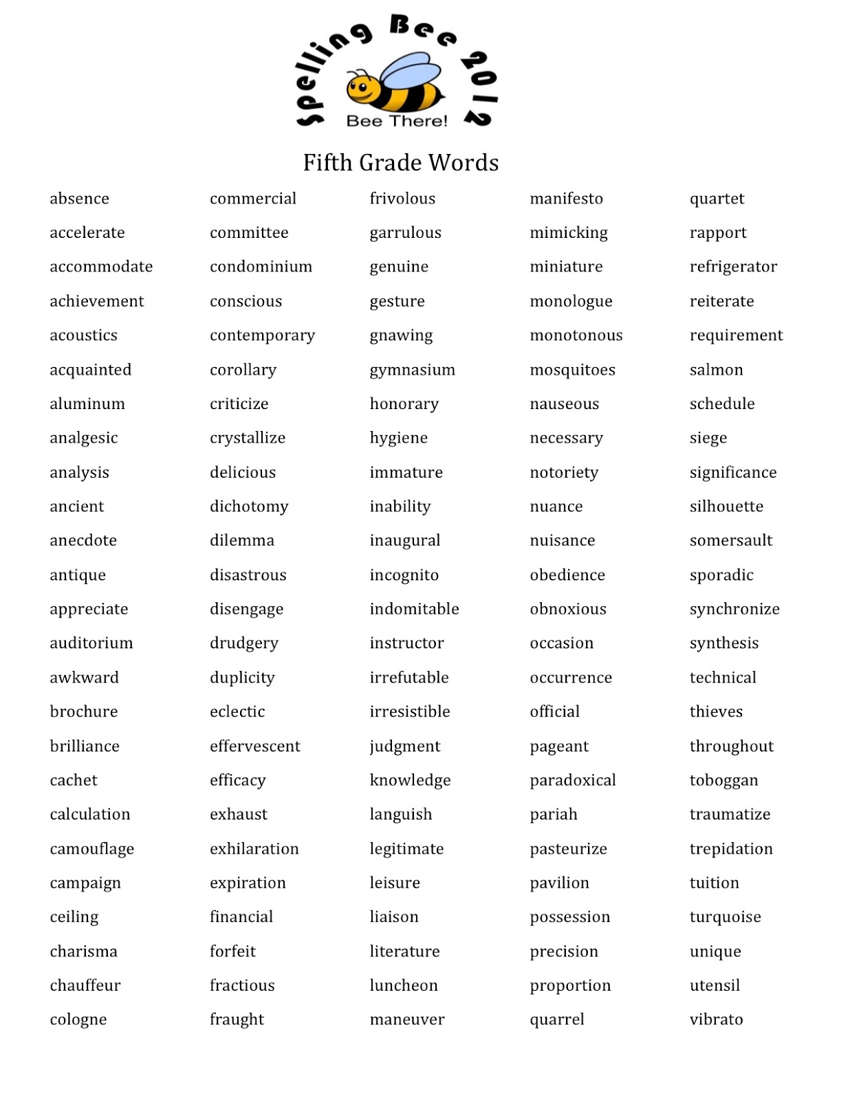 5th Grade Spelling Words List Image