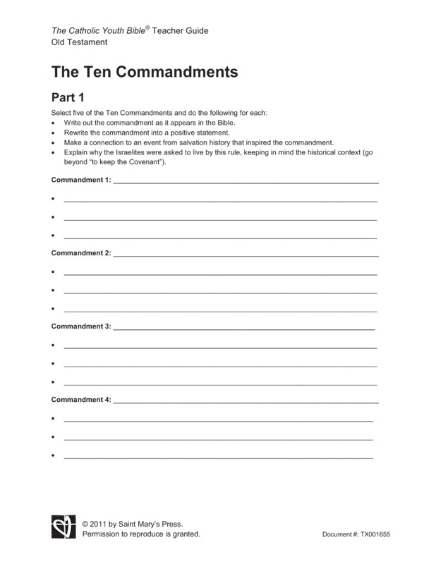 Catholic Ten Commandments Worksheets Image