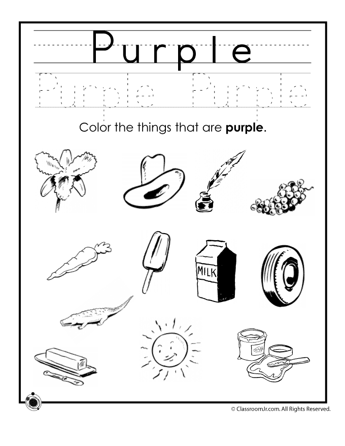 Color Purple Preschool Worksheet Image