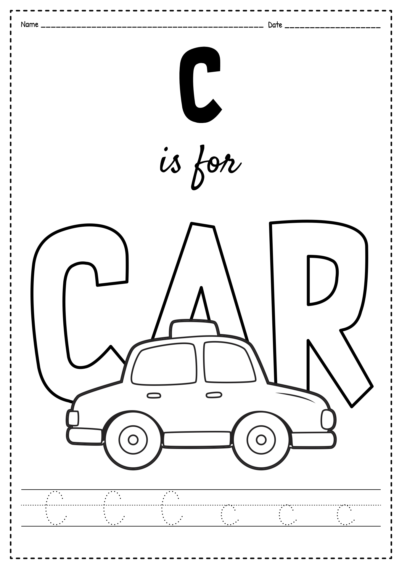 Coloring Pages with Letter C Is for Car
