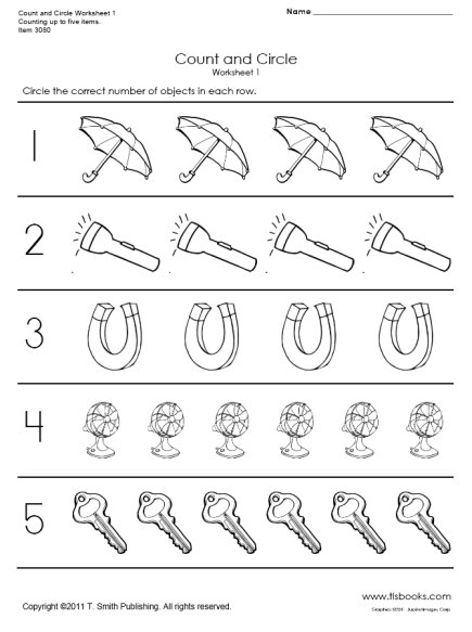 Count and Circle Worksheets Number 1 5 Image