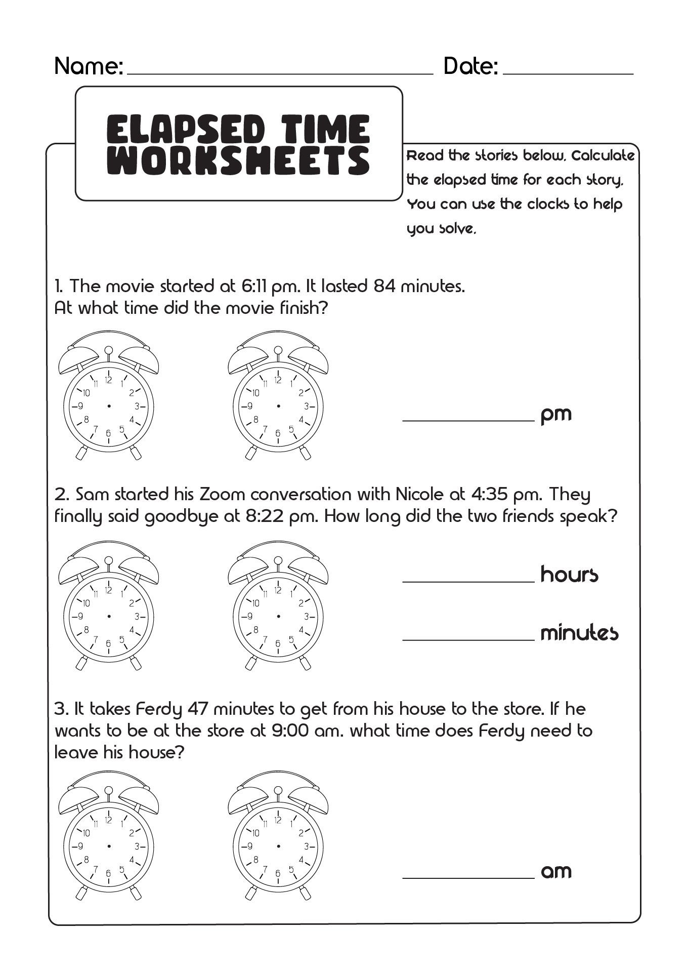 Elapsed Time Worksheets Image