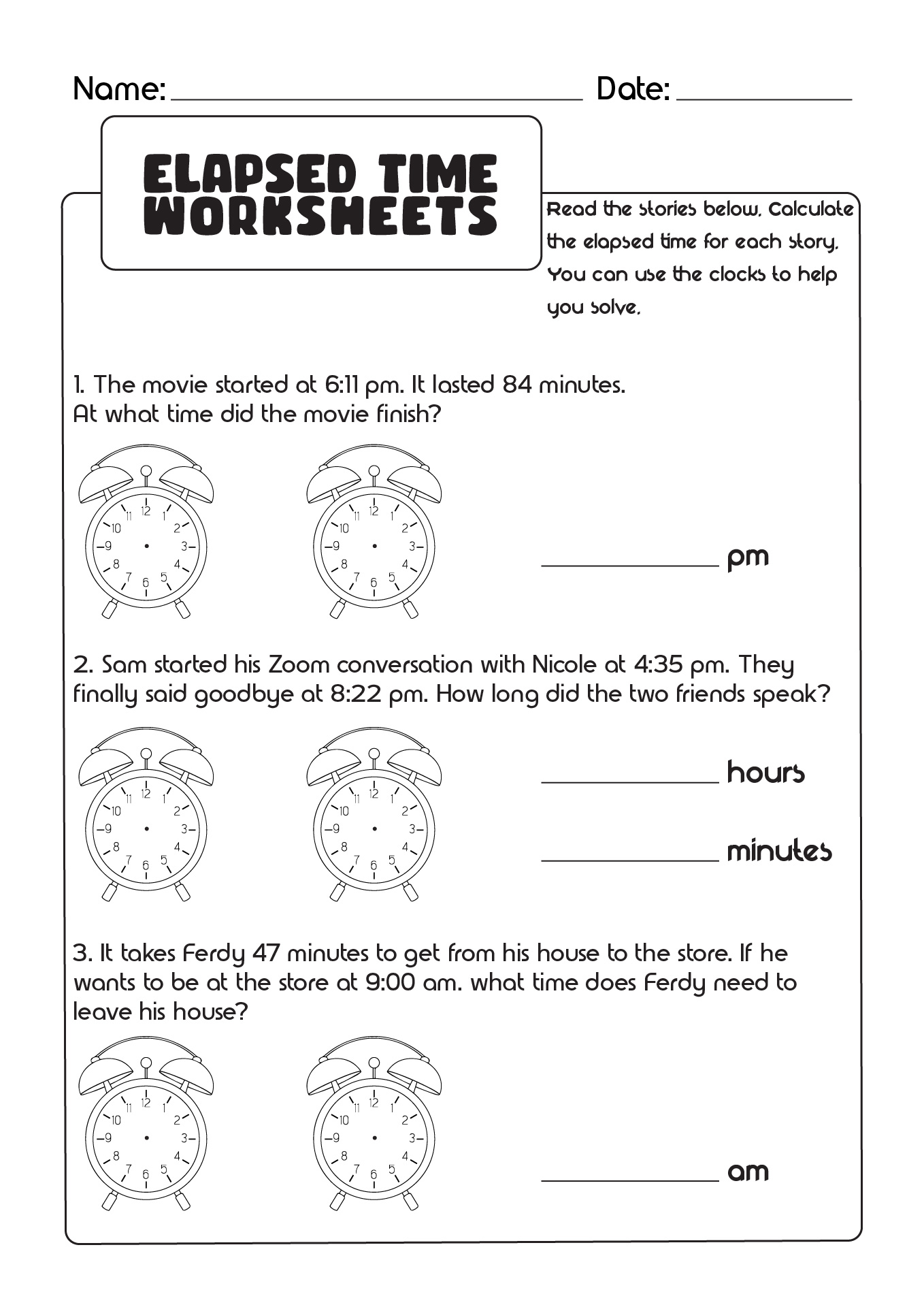Elapsed Time Worksheets
