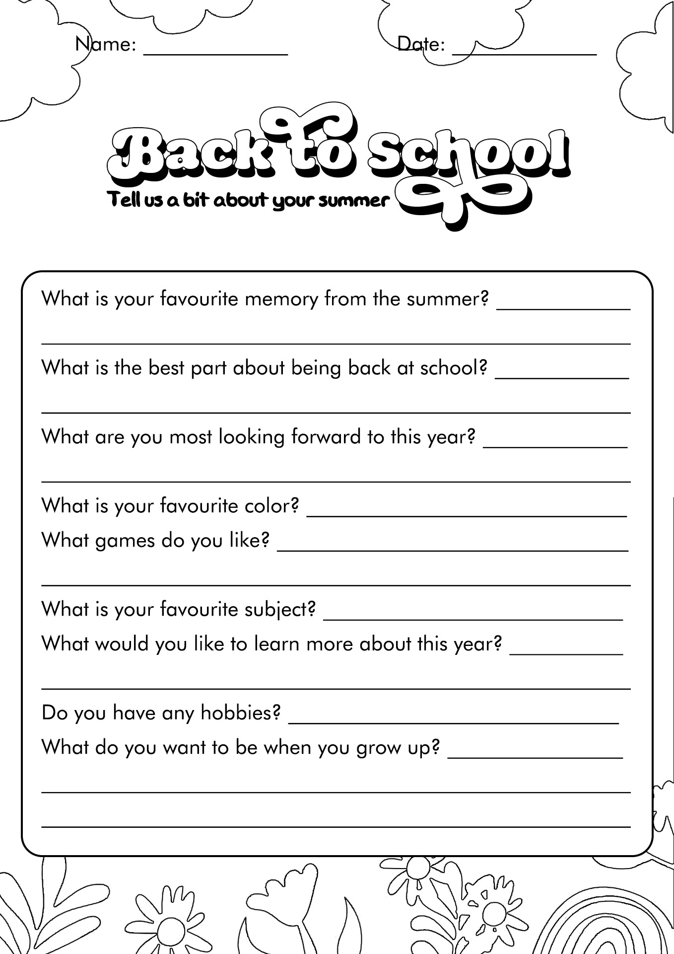 High School First Day Worksheets Image