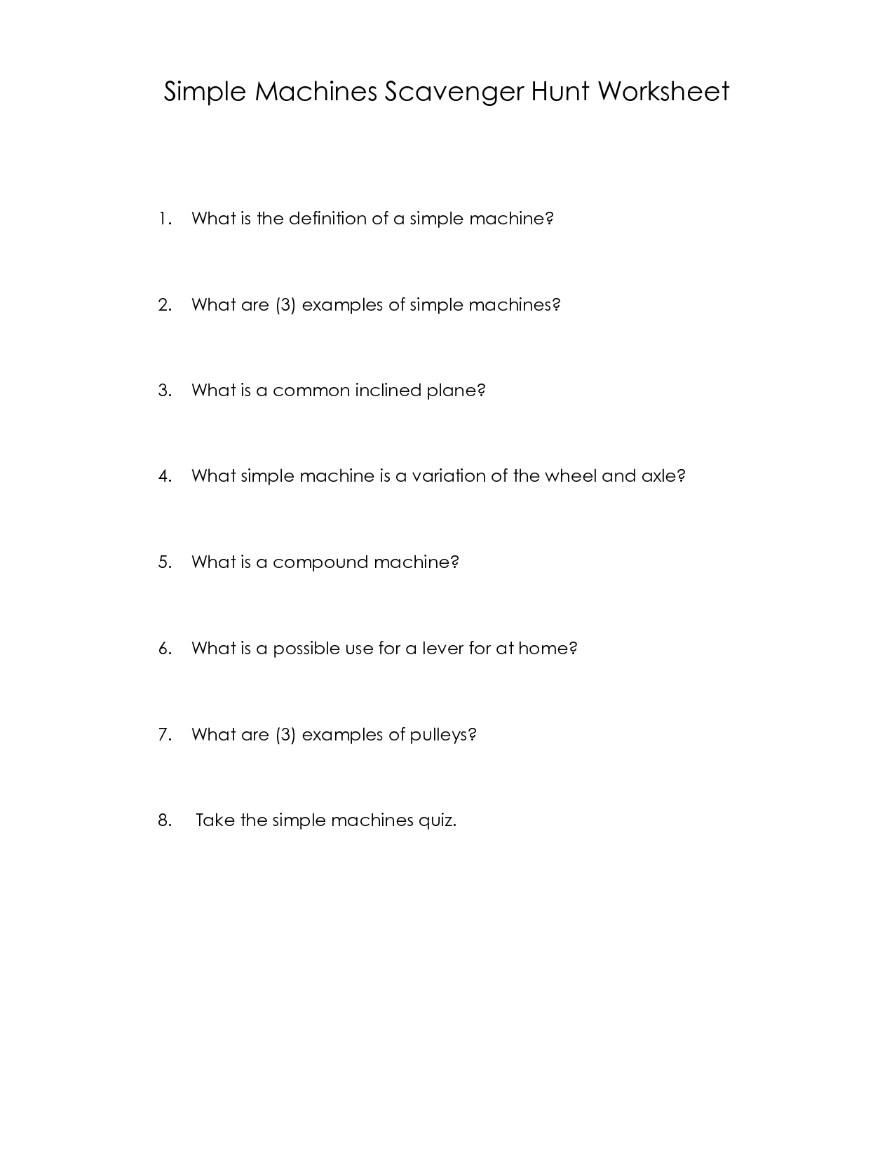 Simple Machines Inclined Plane Worksheet Answers