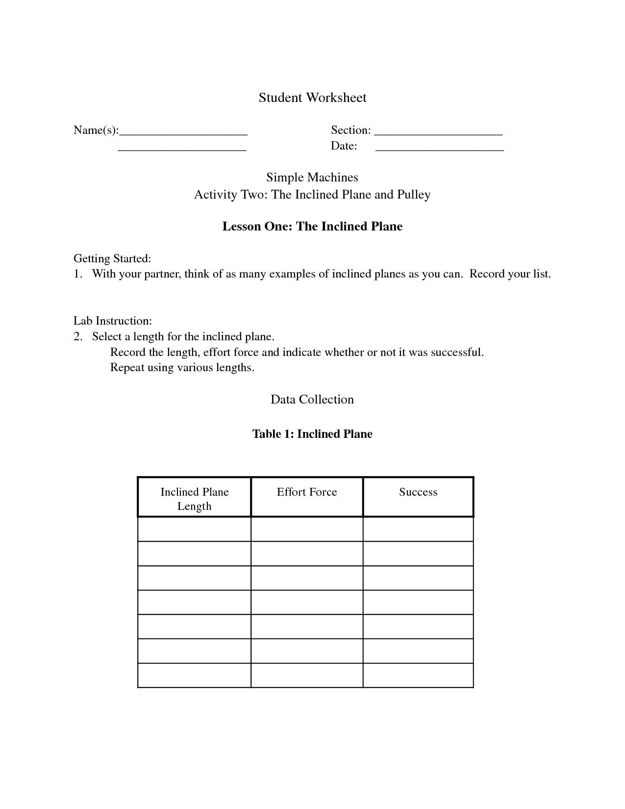 Inclined Plane Worksheet Key