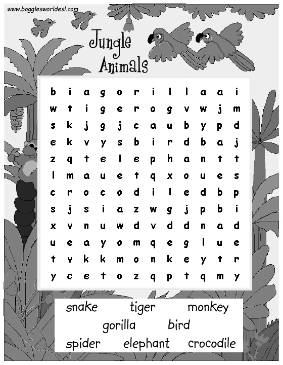 Jungle Animals Word Search Printable Image