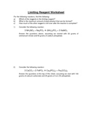 Limiting Reagent Worksheet Answers Image