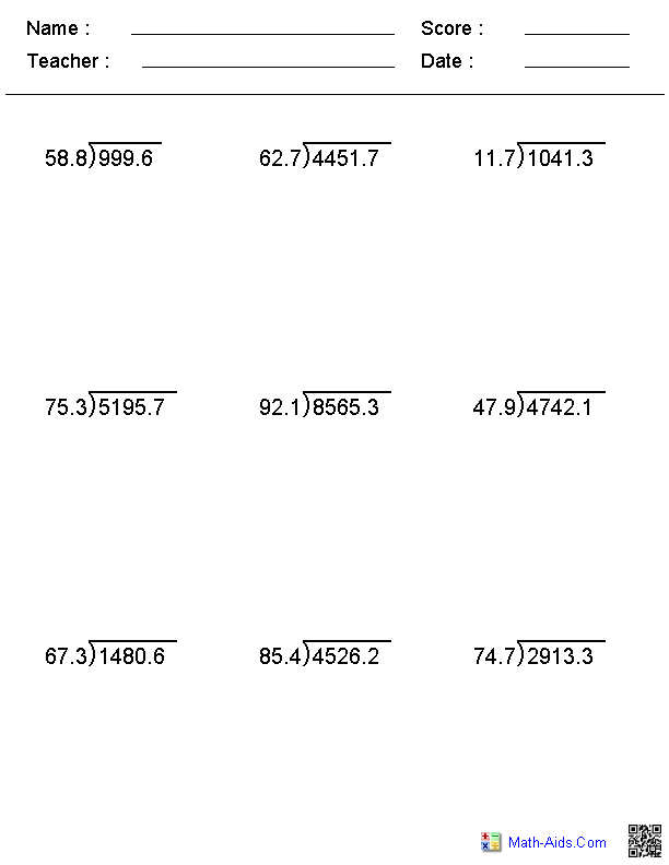 Math Division Decimals Worksheets Image