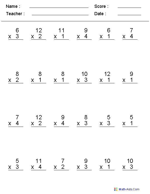 Math Multiplication Worksheets 3rd Grade