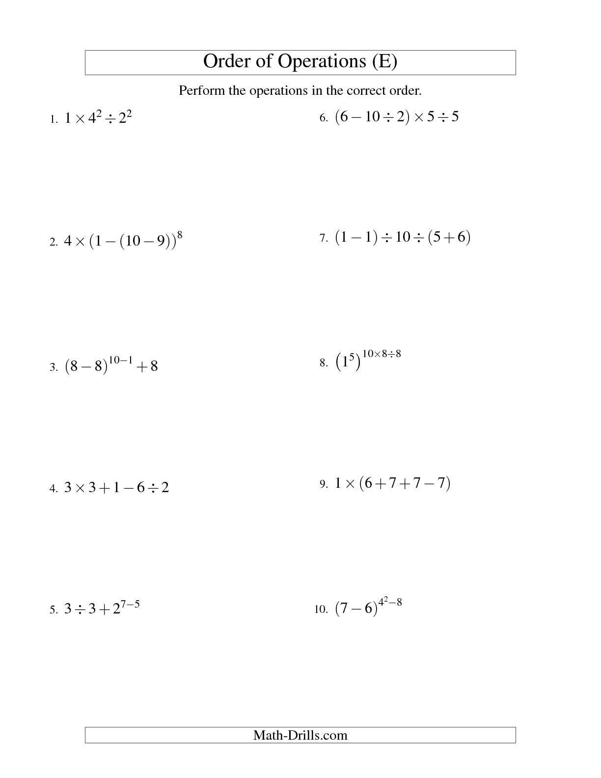 Math Order of Operations PEMDAS Worksheets