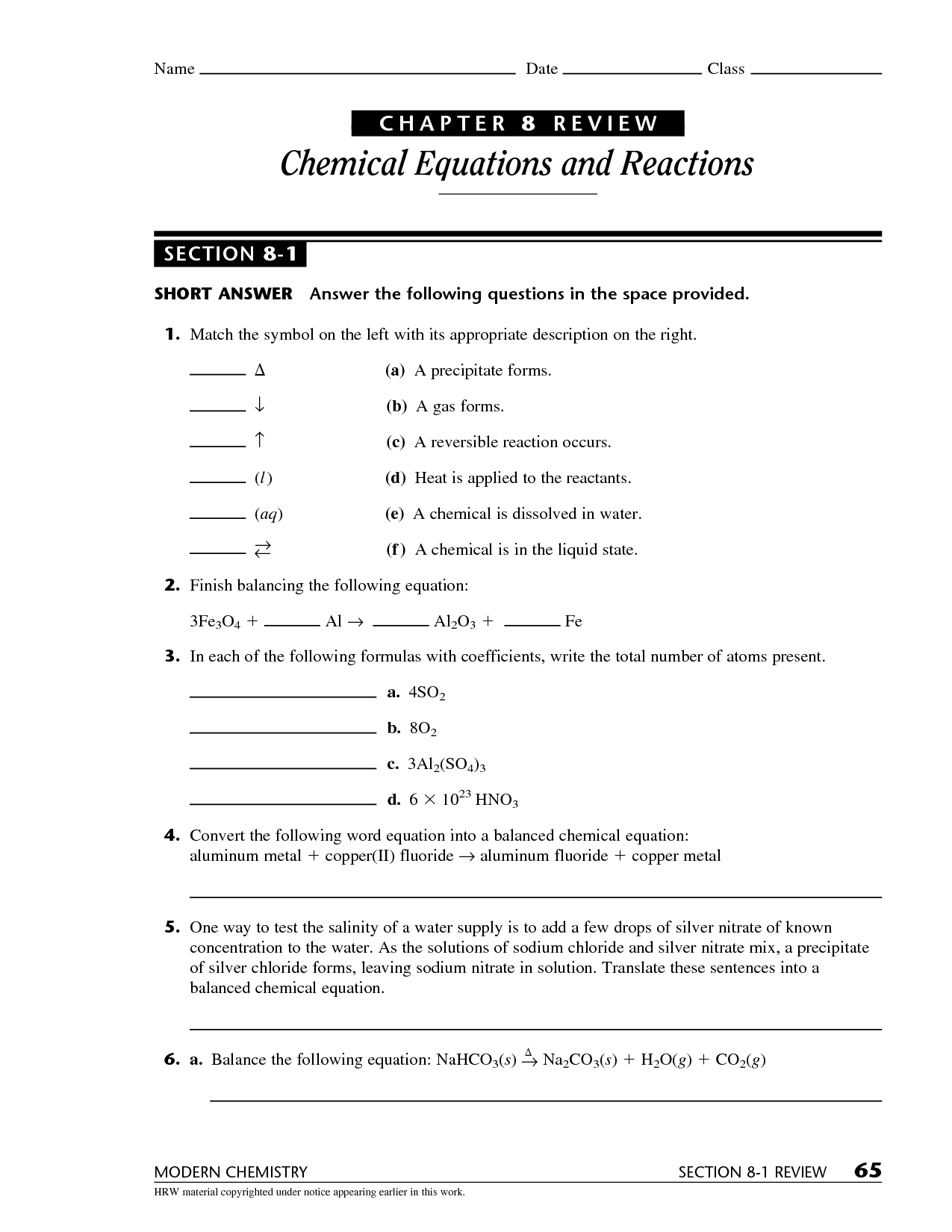 Modern Chemistry Answers Chapter 8 Review Image
