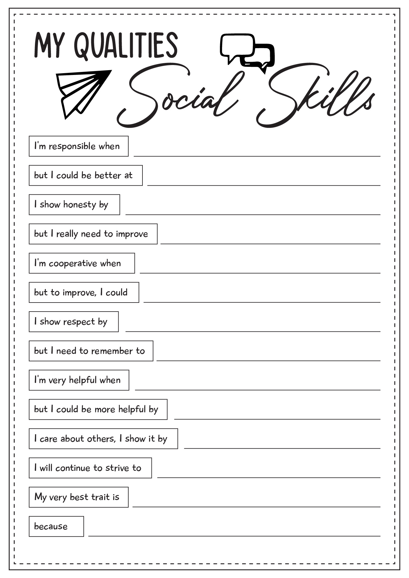 My Qualities Social Skills Worksheets