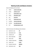 Naming Acids and Bases Worksheet Answers Image