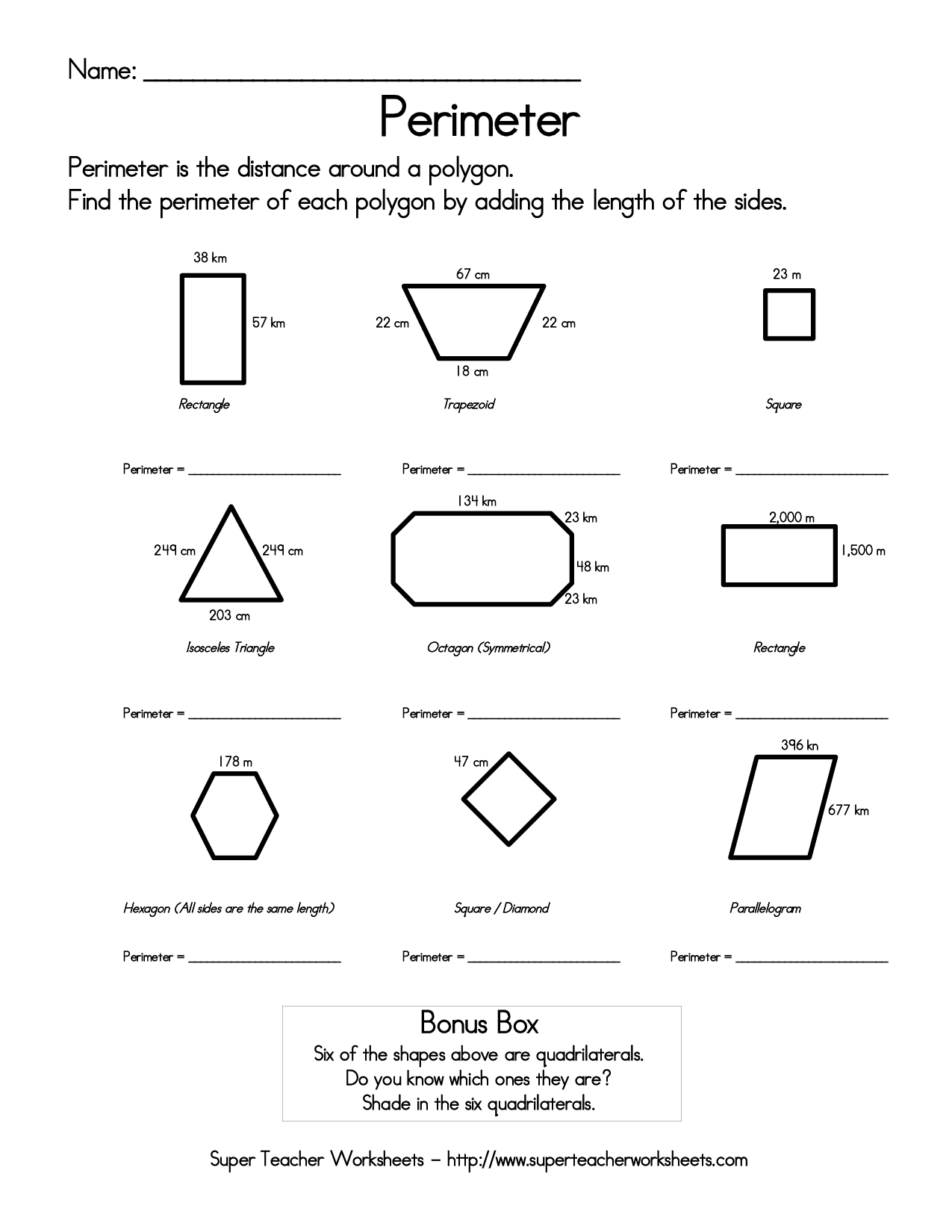 Perimeter of Polygons Worksheet 3rd Grade Image