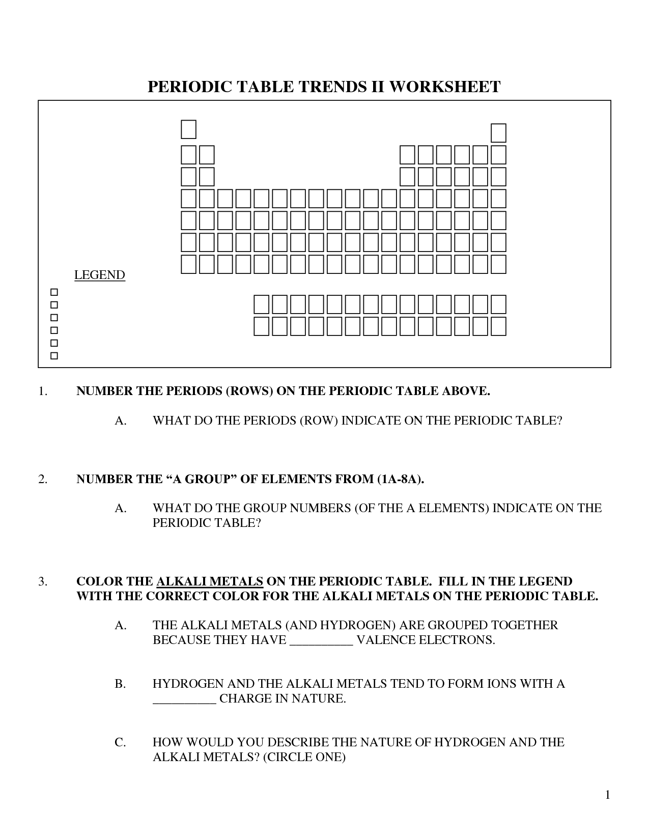 Periodic Table Trends Worksheet Image