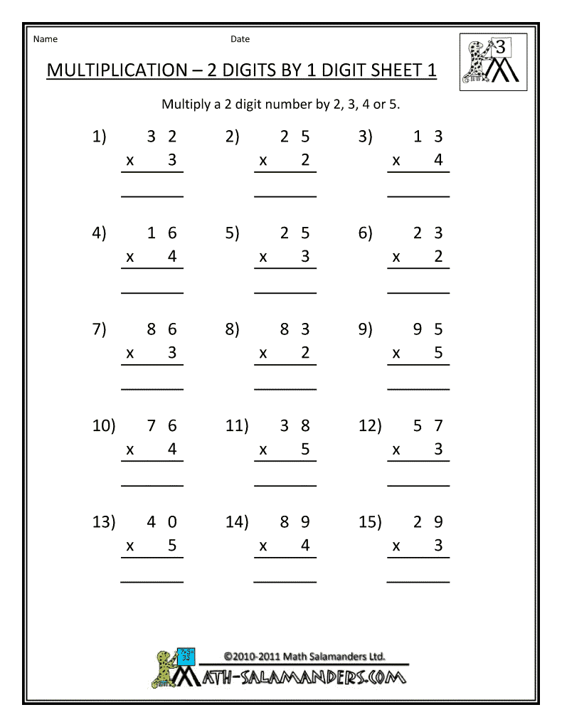 Printable Multiplication Worksheets 3rd Grade Math