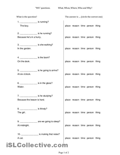 Printable Wh-Question Worksheets Image