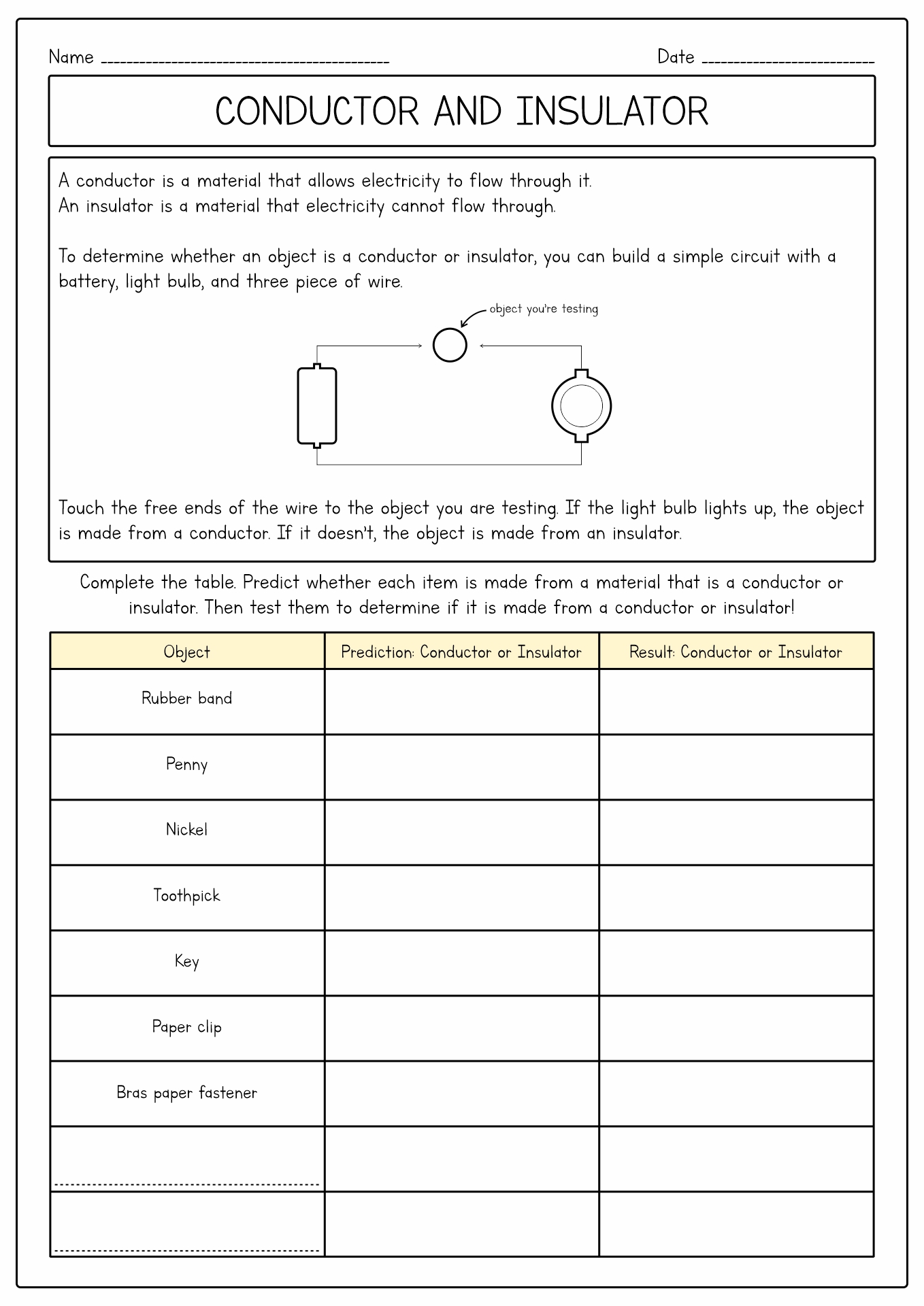 Science Electricity Worksheets 4th Grade