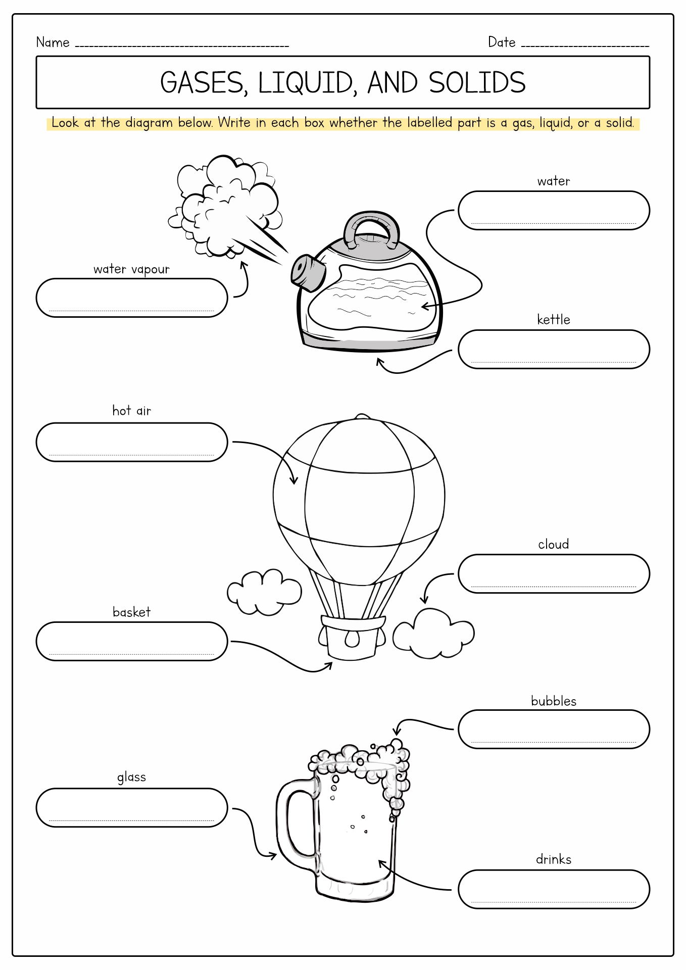 Solid Liquid and Gas Worksheets Image