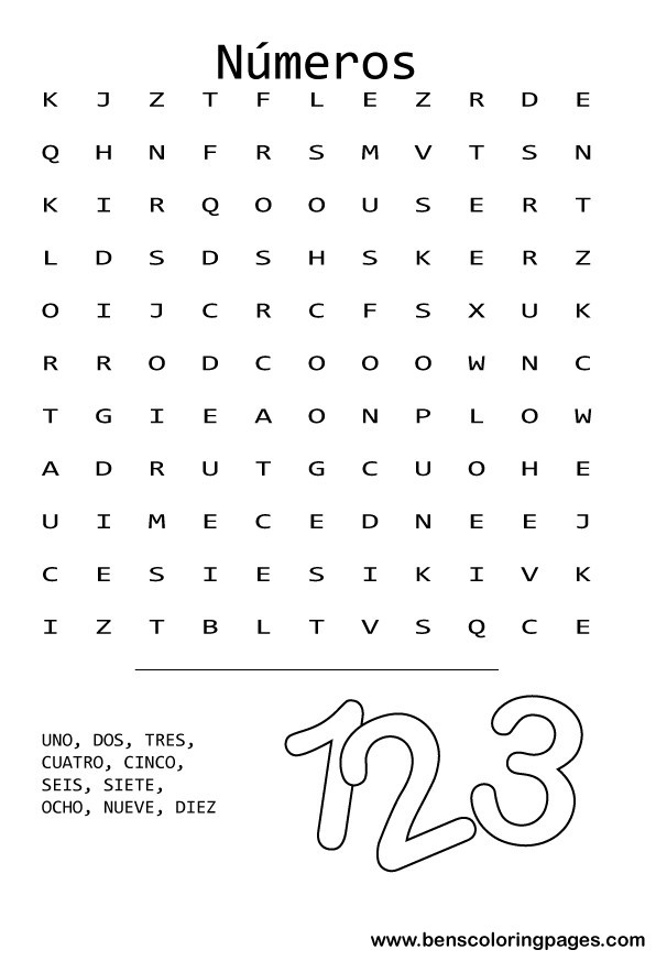 Spanish Numbers Word Search Printable Image