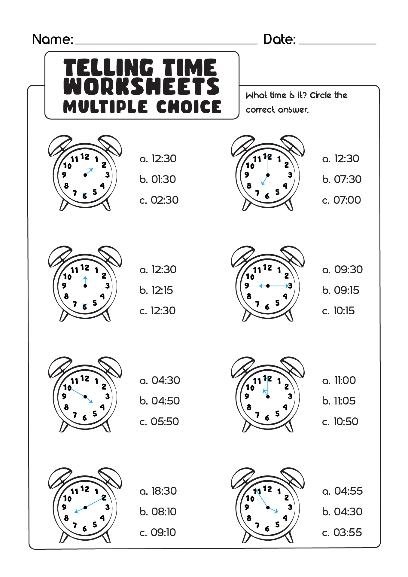 Telling Time Worksheets Multiple Choice Image