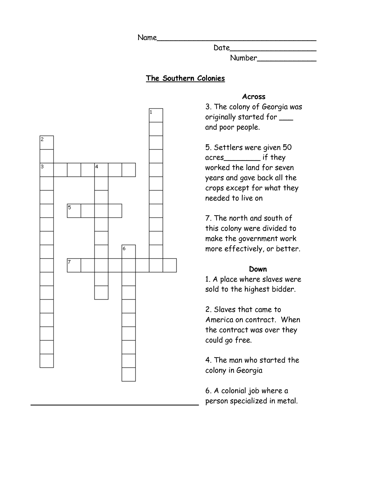 13 Colonies Worksheets 5th Grade Crossword Image