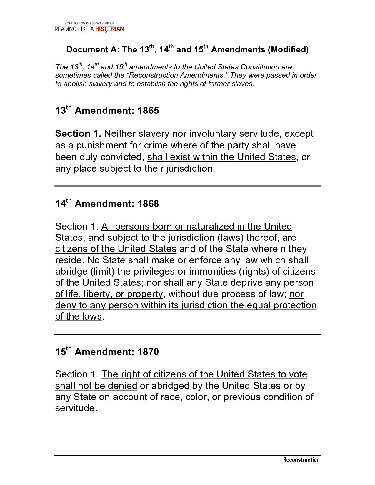 13th 14th and 15th Amendments