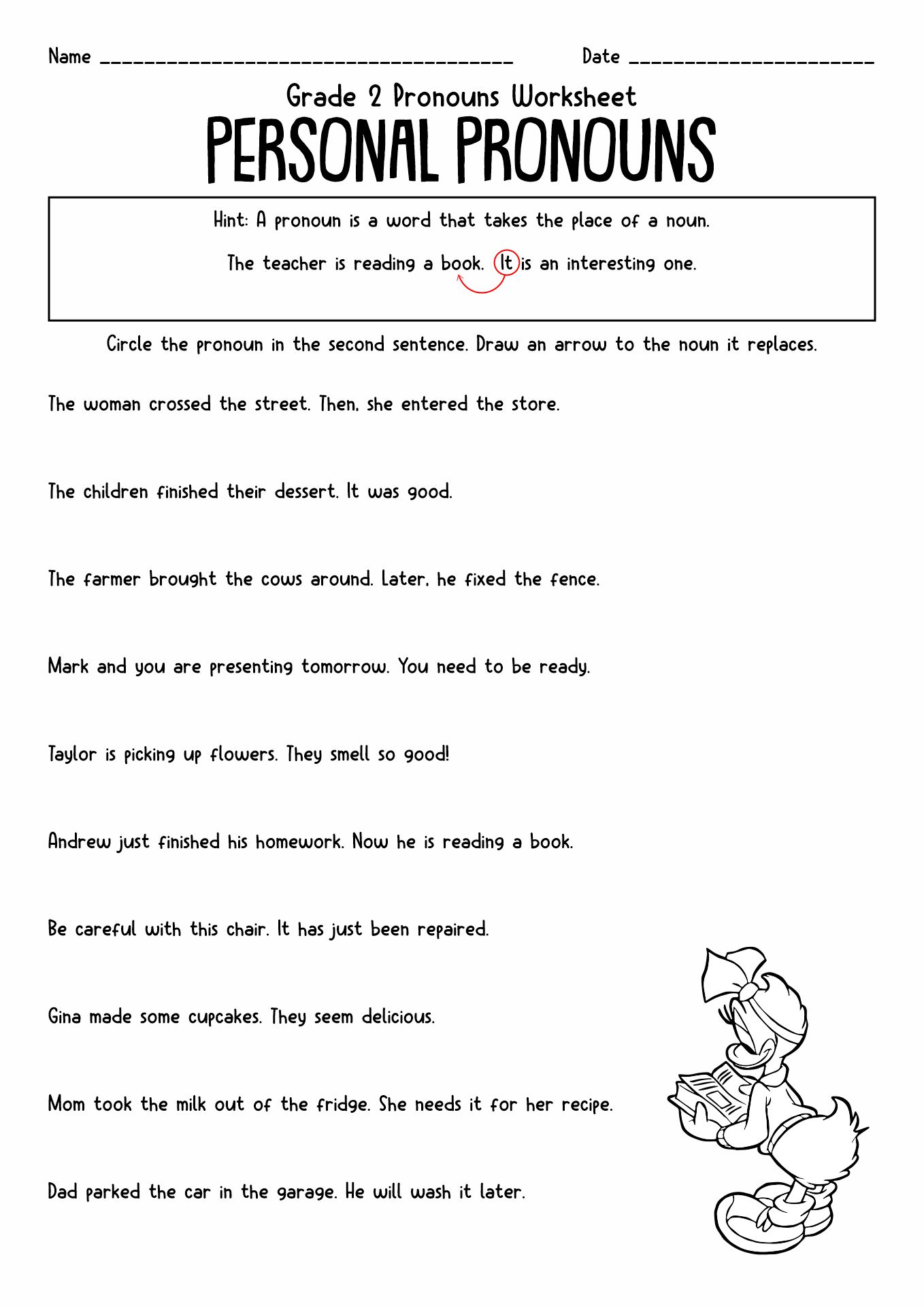 2nd Grade Pronoun Worksheet
