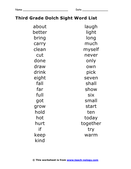 3rd Grade Sight Words Worksheets Image