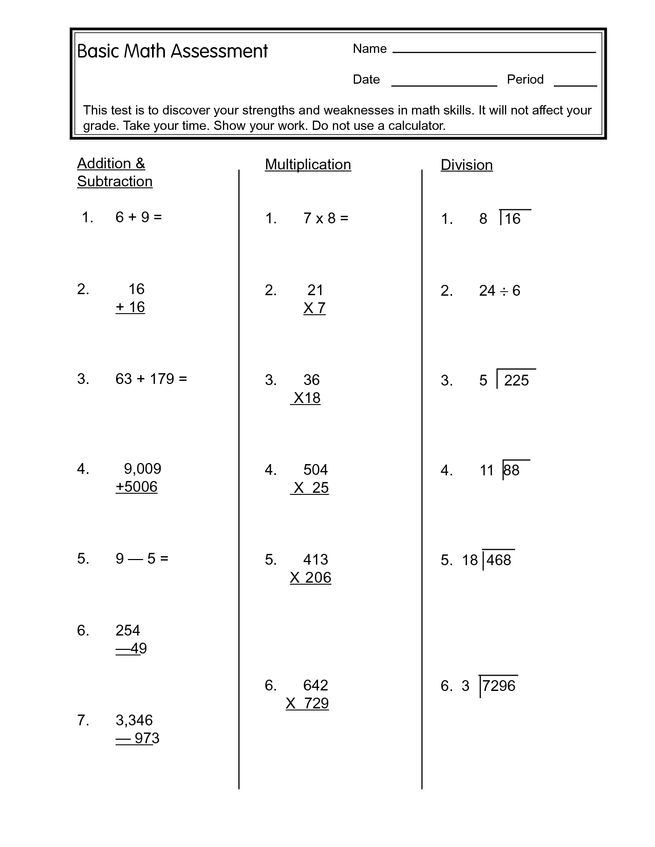 6th Grade Math Test Worksheets Image