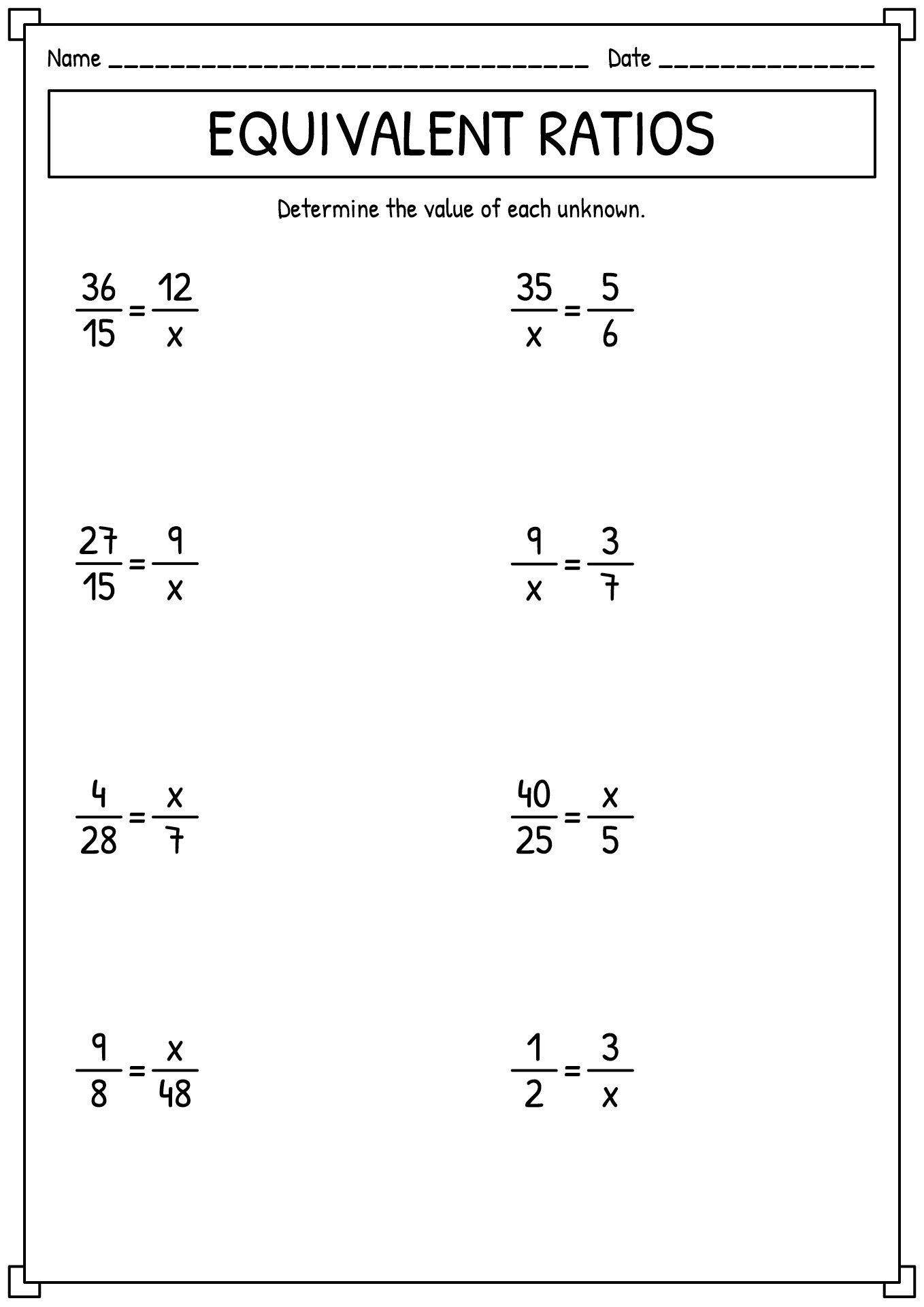 Cross Product Worksheet 7th Grade