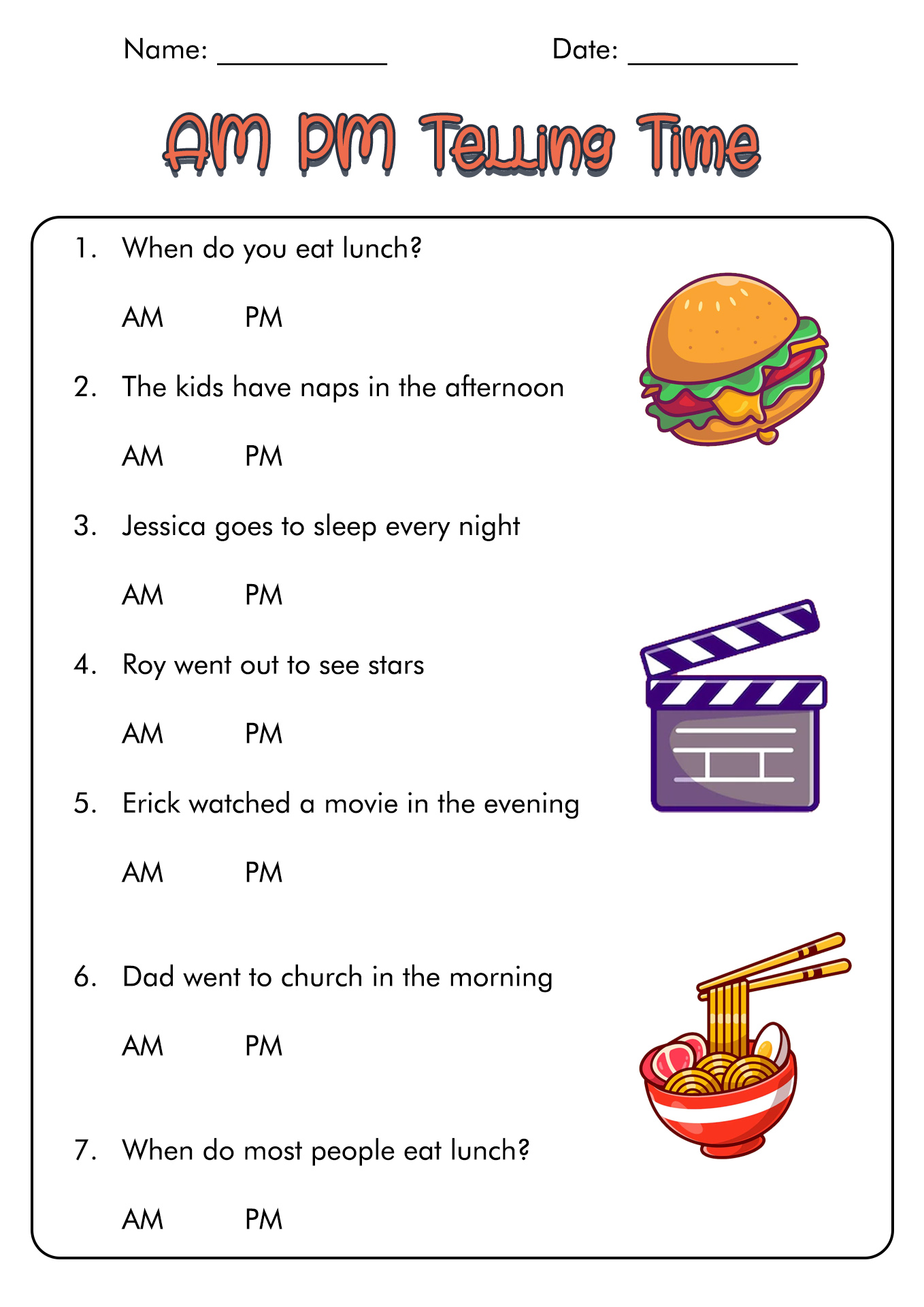 Am Pm Worksheets Printable