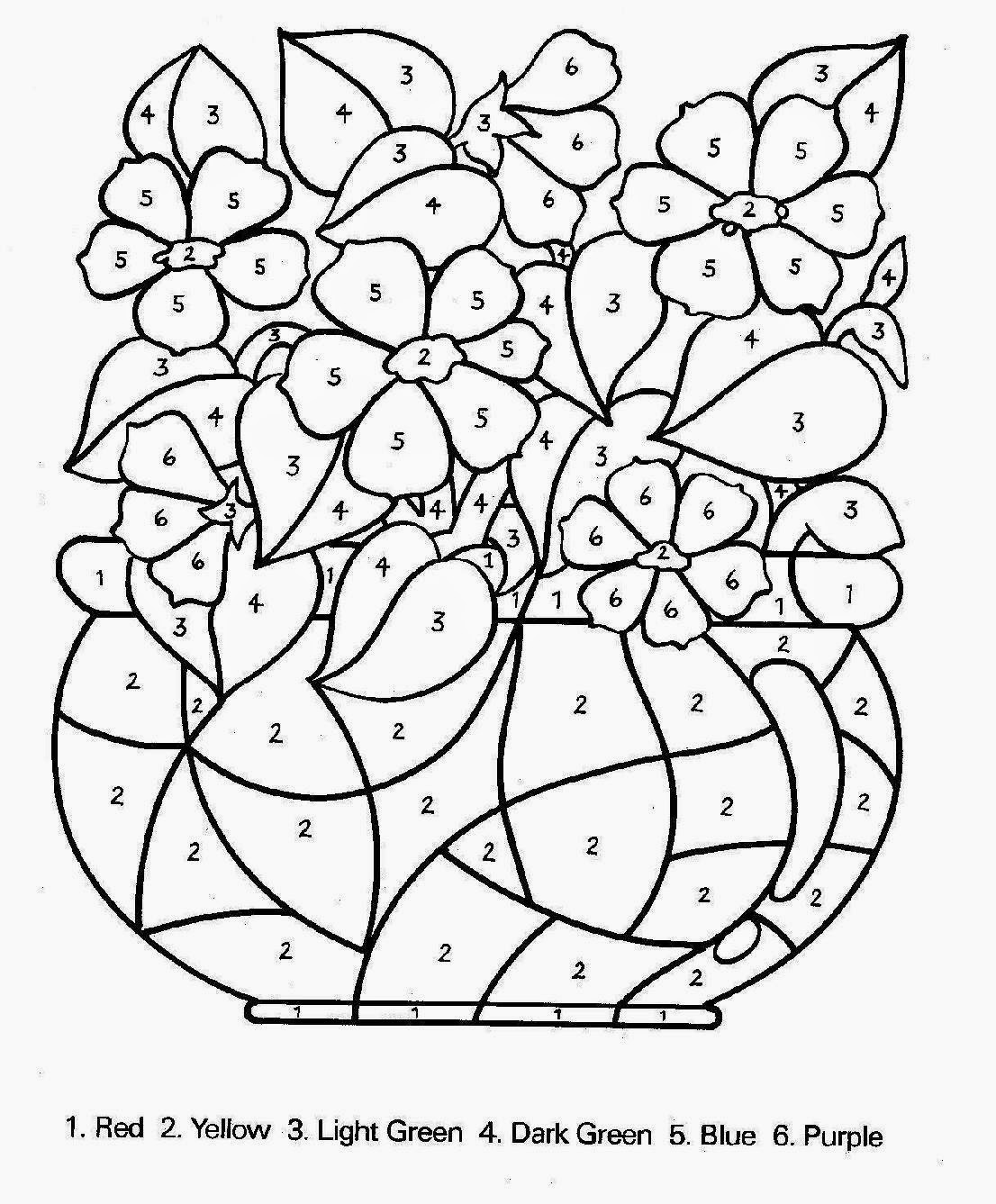 Flower Color by Number Coloring Pages Image