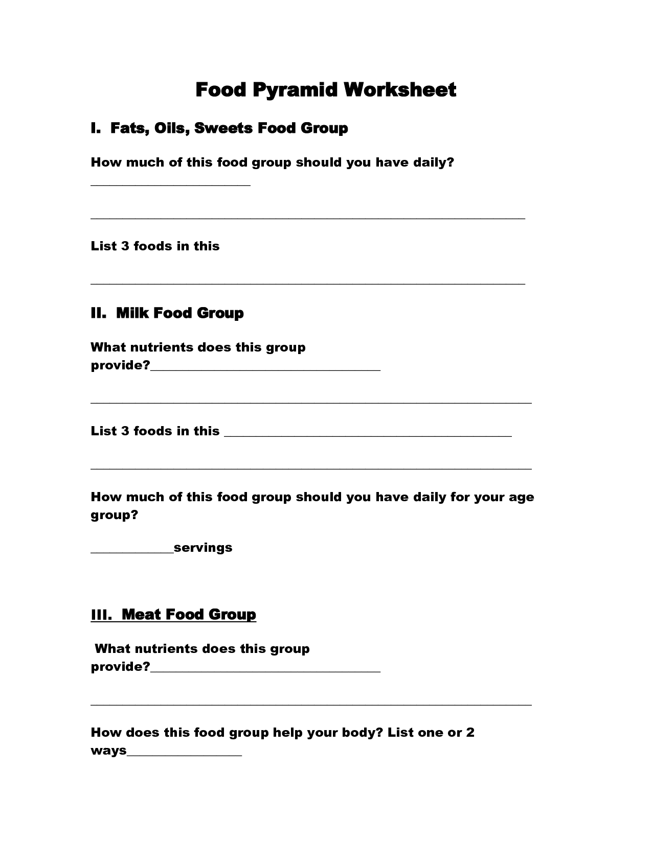 Food Groups Pyramid Worksheets