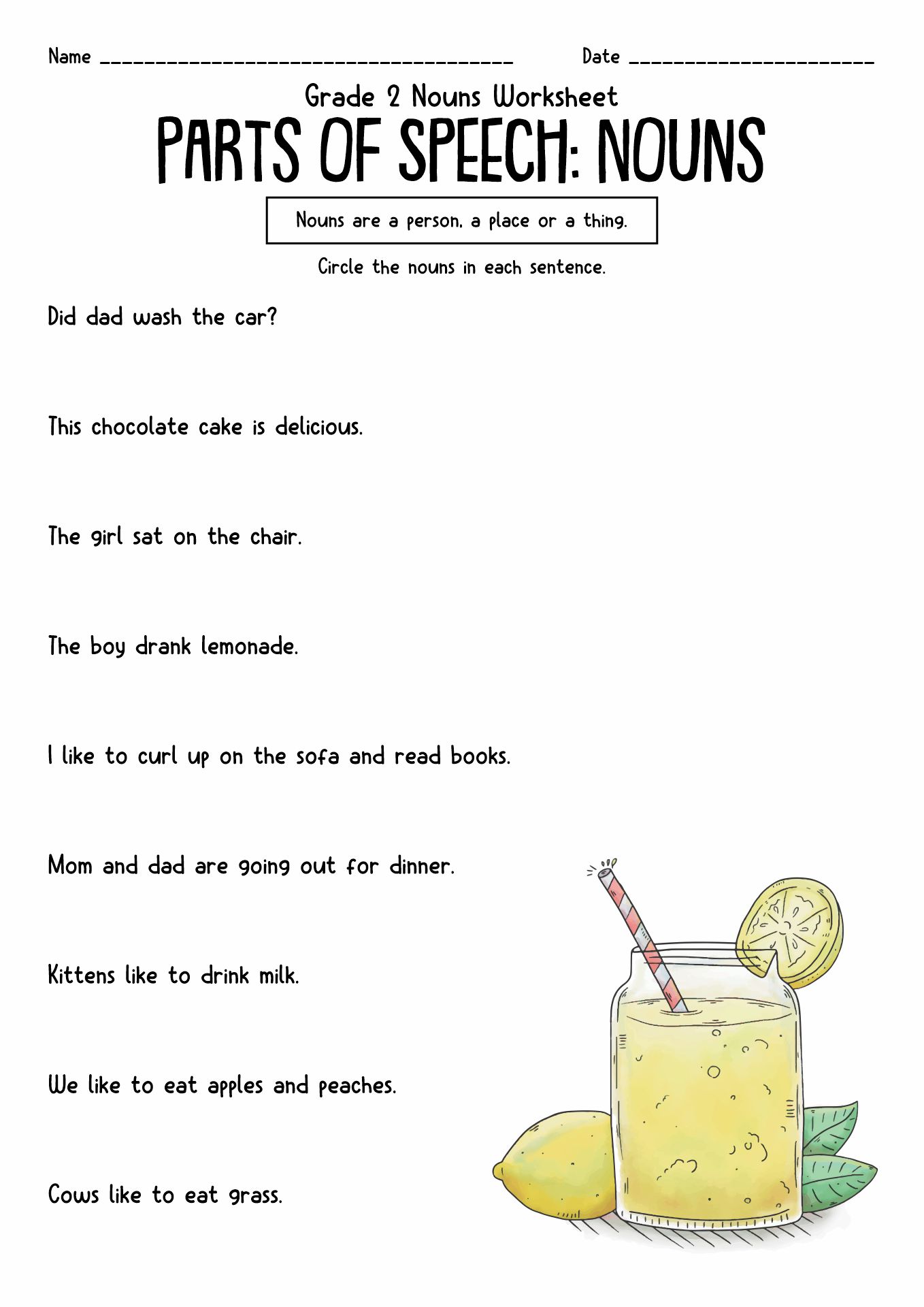 Free 2nd Grade Noun Worksheets Image