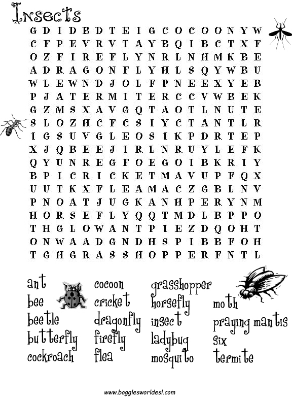 Insect Word Search Printable Image