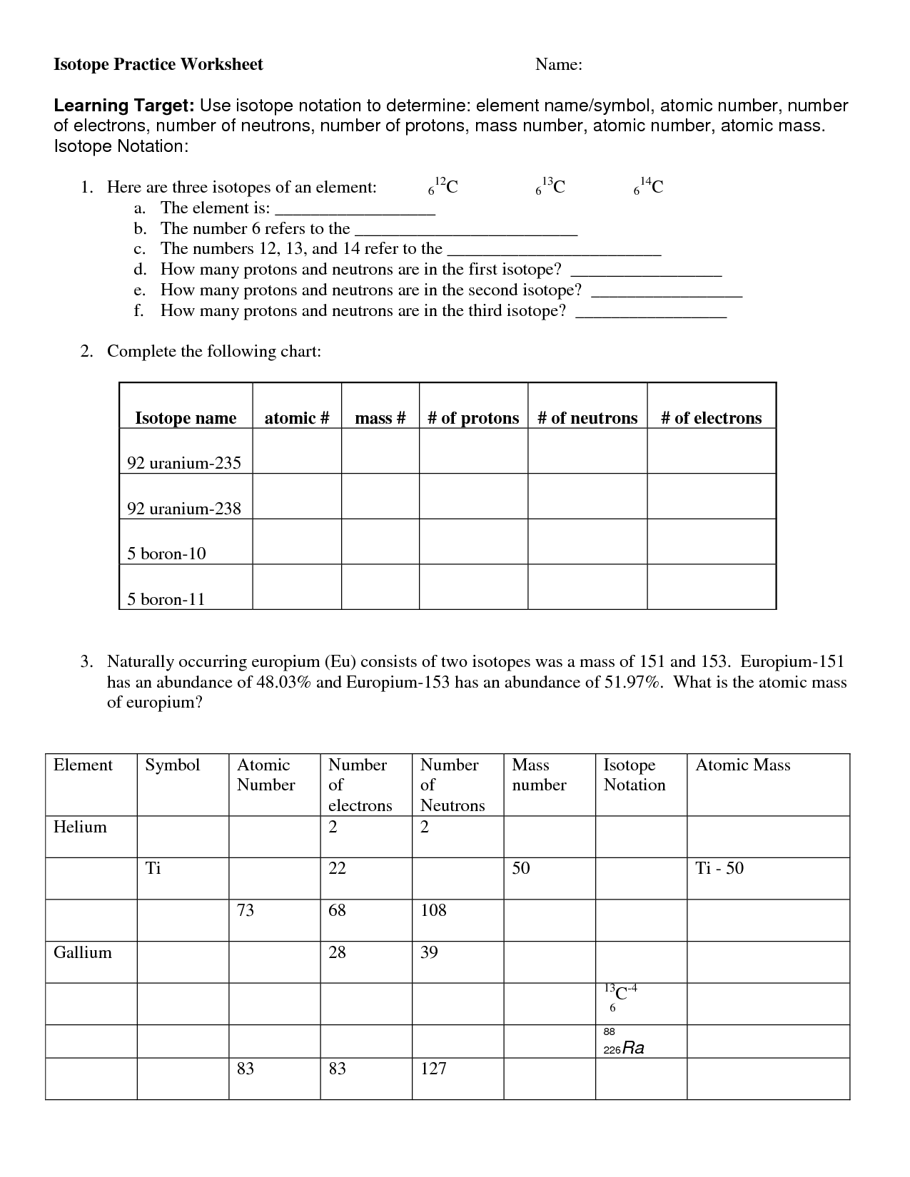 periodic table practice worksheet answers