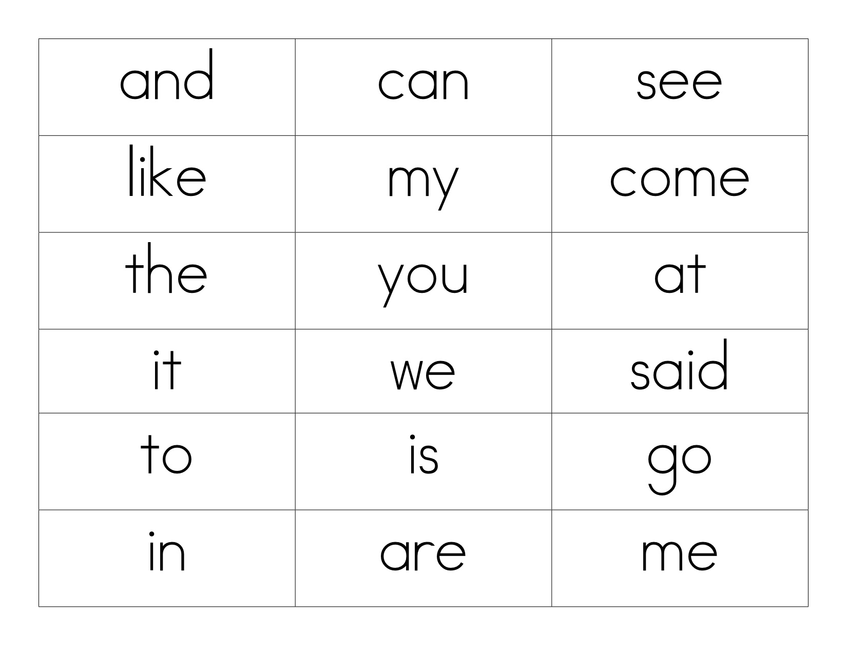 Kindergarten Sight Words Print Image