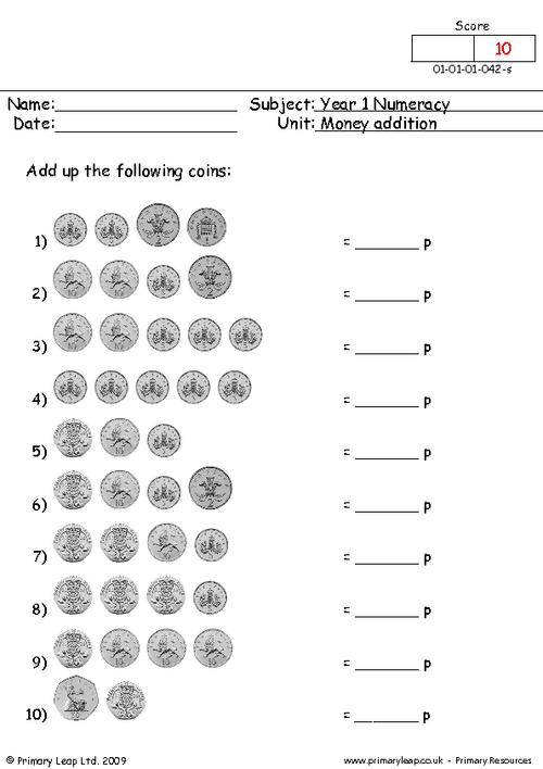 Money Addition Worksheets Image